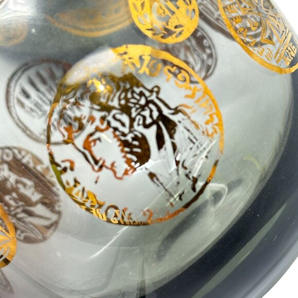 Federal Glass Roman Coin Roly Poly Smoky Lowball Cocktail Glasses MCM - Picture 12 of 13